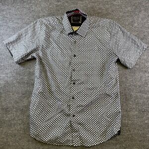 SILVER STONE COLLECTION BUTTON DOWN SHIRT L BLACK WHITE COTTON BLEND MODERN FIT